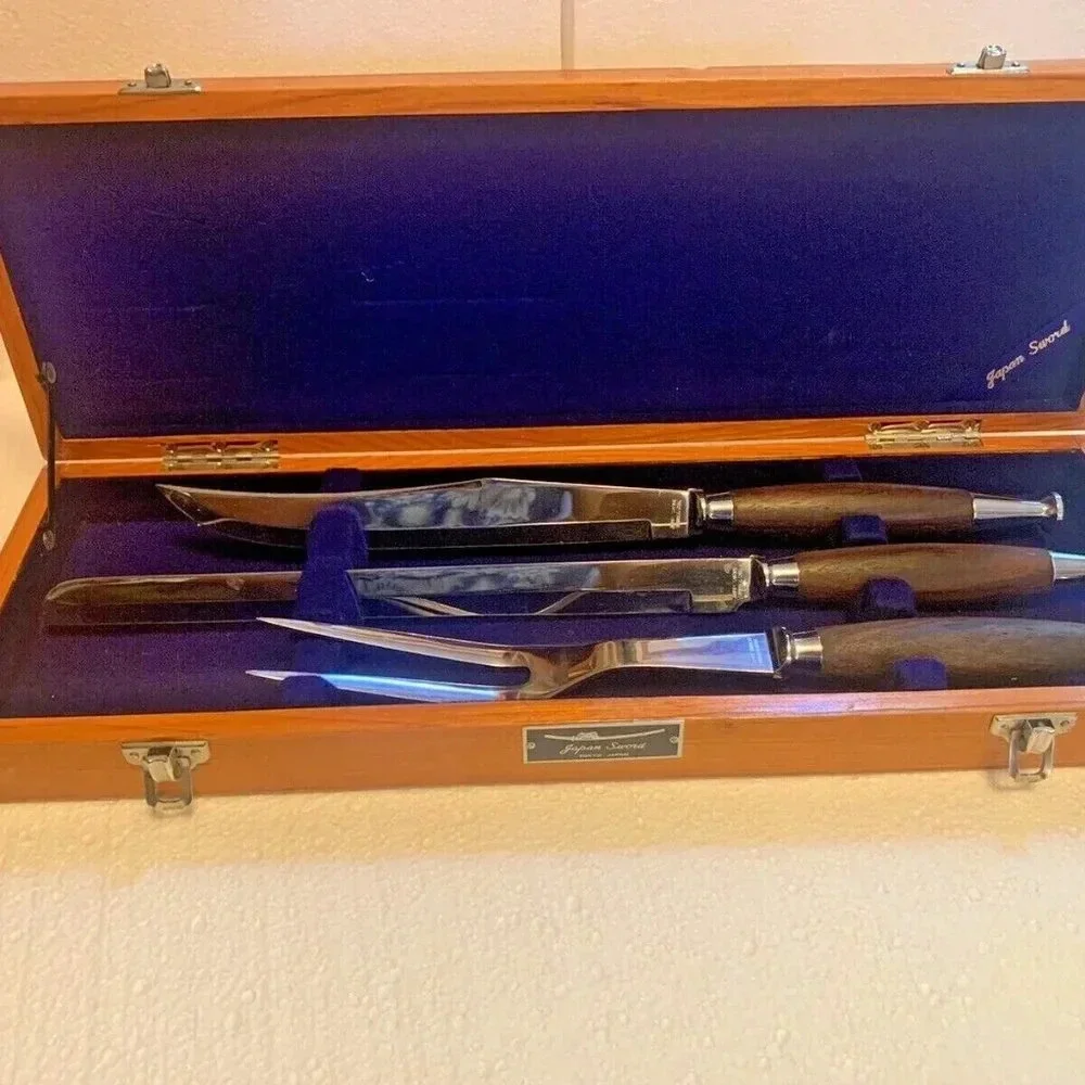 Vintage Japan Sword 4pc Stainless Steel Carving Set